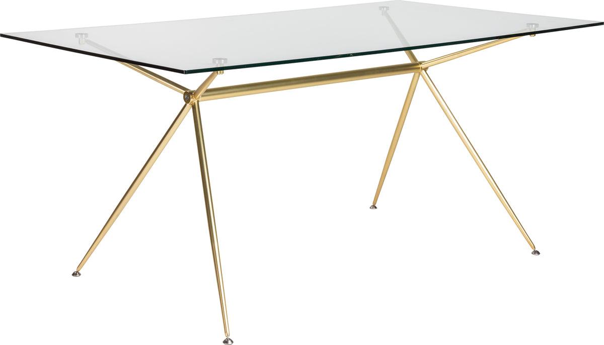 Euro Style Dining Tables - Atos 66" Rectangle Dining Table/Desk with Clear Tempered Glass Top and Matte Brushed Gold Base