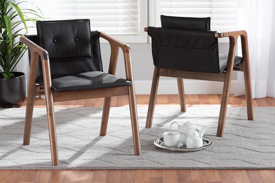 Wholesale Interiors Dining Chairs - Marcena Black Imitation Leather and Walnut Brown Finished Wood 2-Piece Dining Chair Set