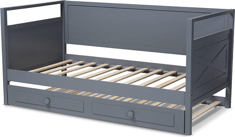 Wholesale Interiors Daybeds - Cintia Cottage Farmhouse Grey Finished Wood Twin Size Daybed With Trundle