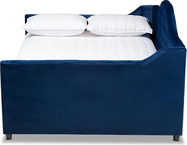 Wholesale Interiors Daybeds - Perry Royal Blue Velvet Fabric Upholstered And Button Tufted Queen Size Daybed With Trundle