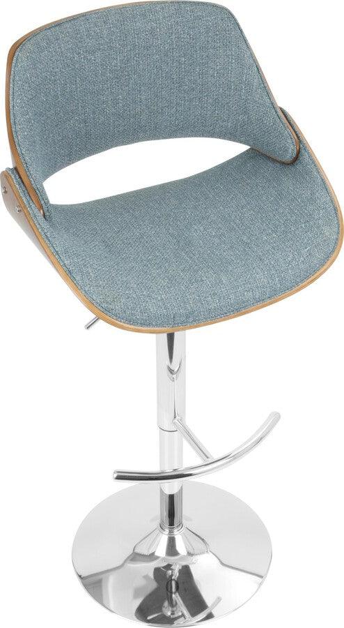 Lumisource Barstools - Fabrizzi Adjustable Barstool With Swivel In Walnut & Blue Fabric (Set of 2)