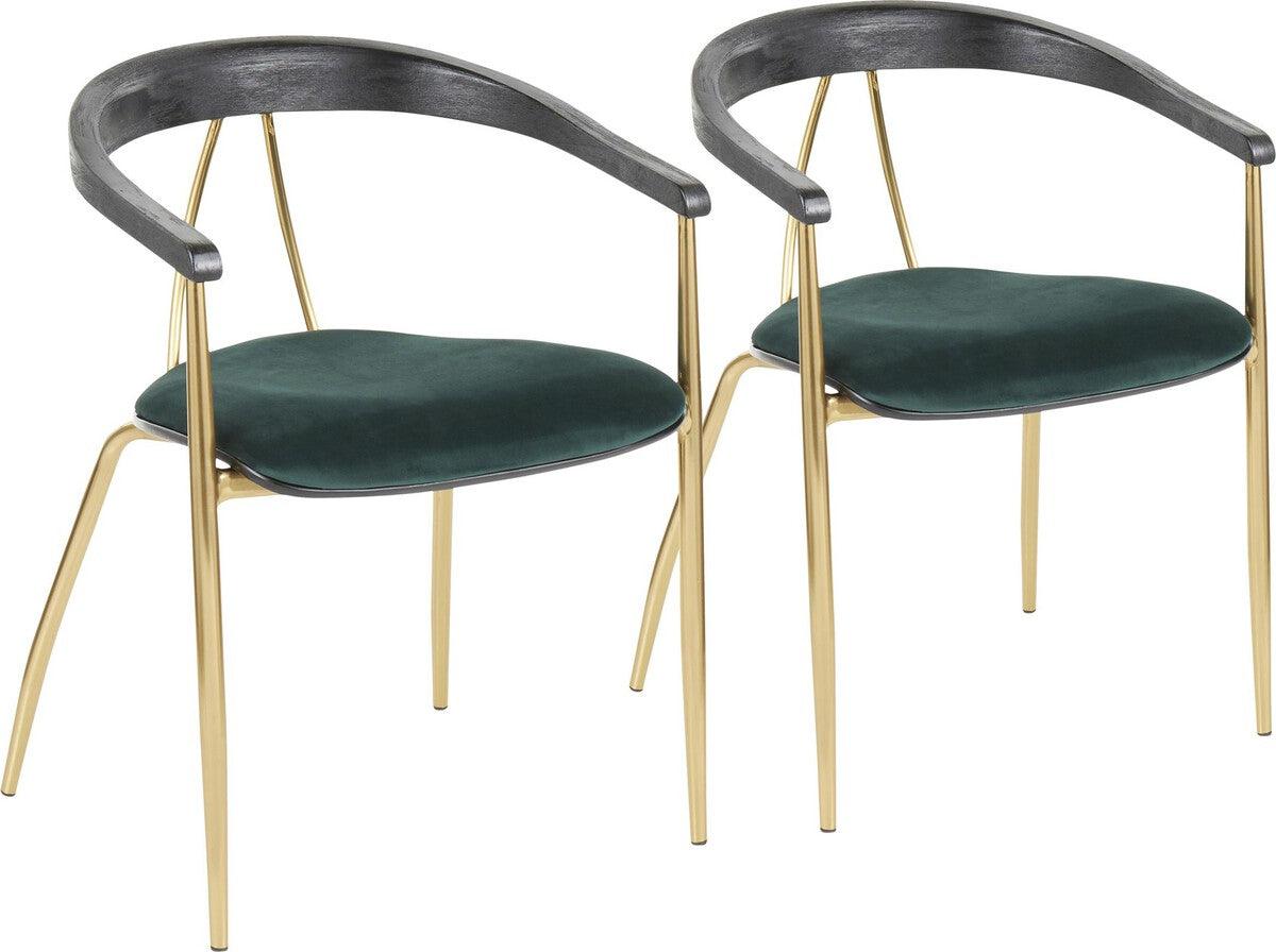 Lumisource Dining Chairs - Vanessa Contemporary Chair in Gold Metal and Green Velvet with Black Wood Accent - Set of 2