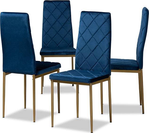 Wholesale Interiors Dining Chairs - Blaise Navy Blue Velvet Fabric Upholstered and Gold Finished Metal 4-Piece Dining Chair Set