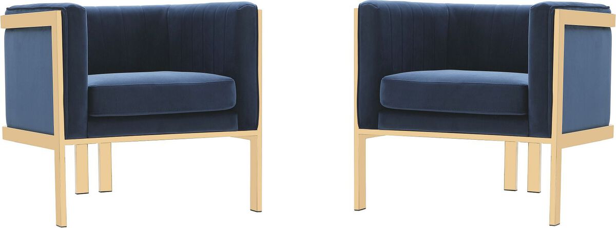 Manhattan Comfort Accent Chairs - Paramount Royal Blue and Polished Brass Velvet Accent Armchair (Set of 2)