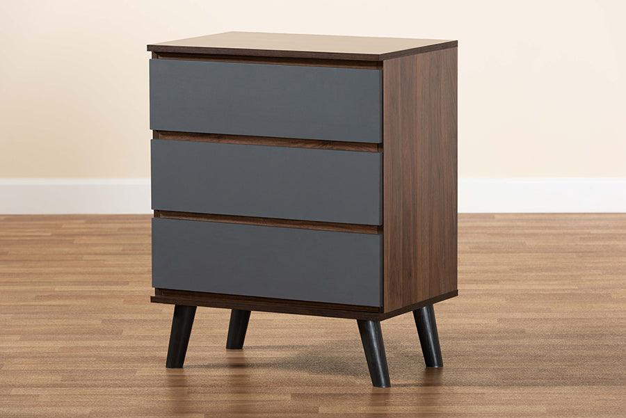 Wholesale Interiors Chest of Drawers - Roldan Two-Tone Walnut and Grey Finished Wood 3-Drawer Bedroom Chest