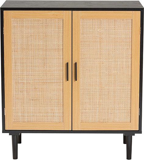 Wholesale Interiors Buffets & Cabinets - Maureen Mid-Century Modern Espresso Brown Wood And Rattan 2-Door Storage Cabinet
