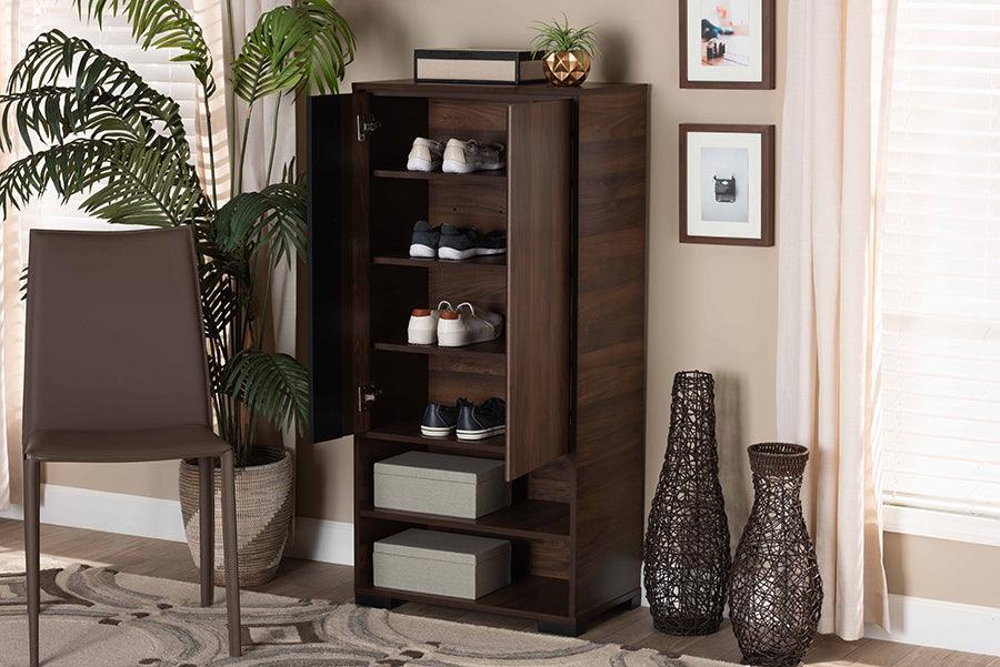 Wholesale Interiors Shoe Storage - Raina Two-Tone Walnut Brown and Black Finished Wood 2-Door Shoe Storage Cabinet