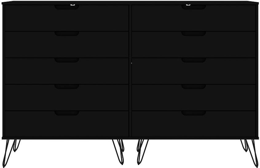 Manhattan Comfort Dressers - Rockefeller 10-Drawer Double Tall Dresser with Metal Legs in Black