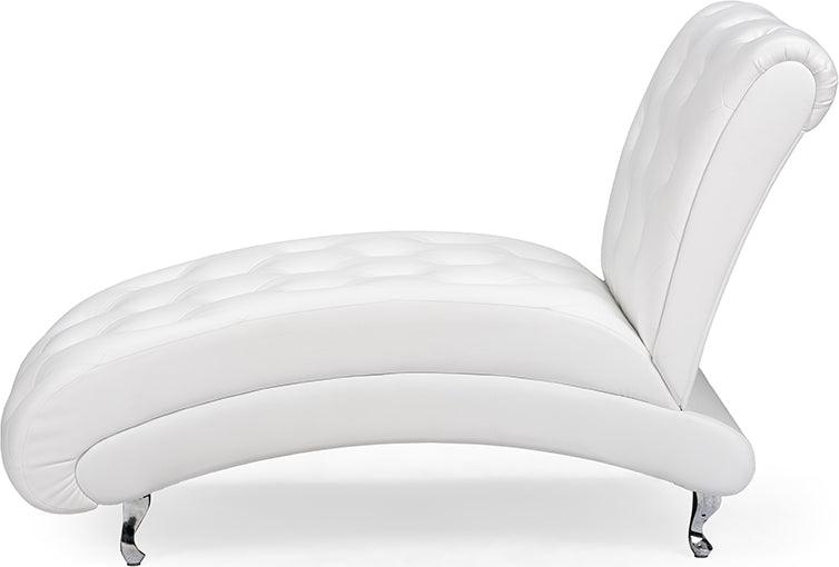 Wholesale Interiors Accent Chairs - Pease Contemporary White Faux Leather Upholstered Crystal Button Tufted Chaise Lounge