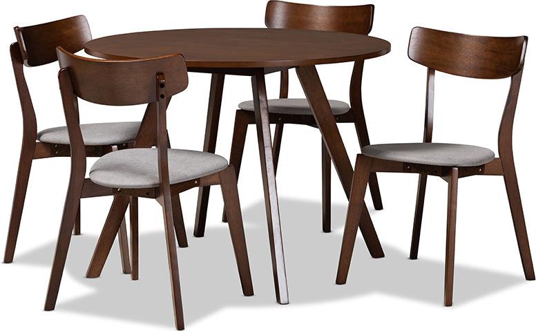 Wholesale Interiors Dining Sets - Rika Light Grey Fabric Upholstered and Walnut Brown Finished Wood 5-Piece Dining Set