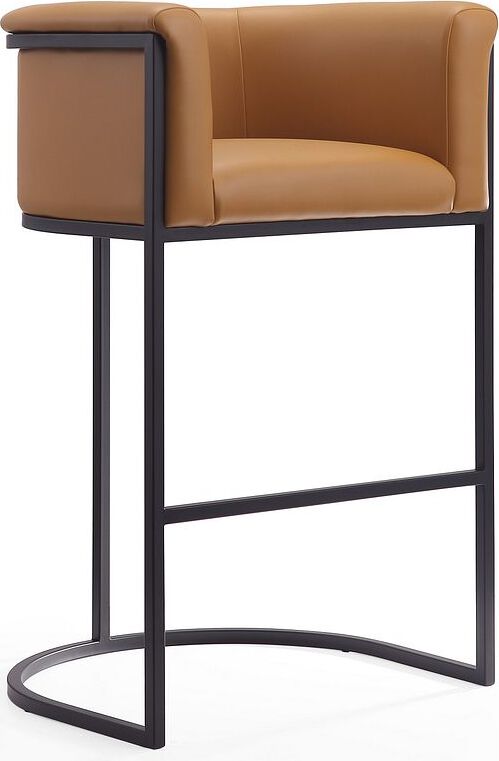 Manhattan Comfort Barstools - Cosmopolitan 37.8 in. Camel and Black Metal Barstool (Set of 2)