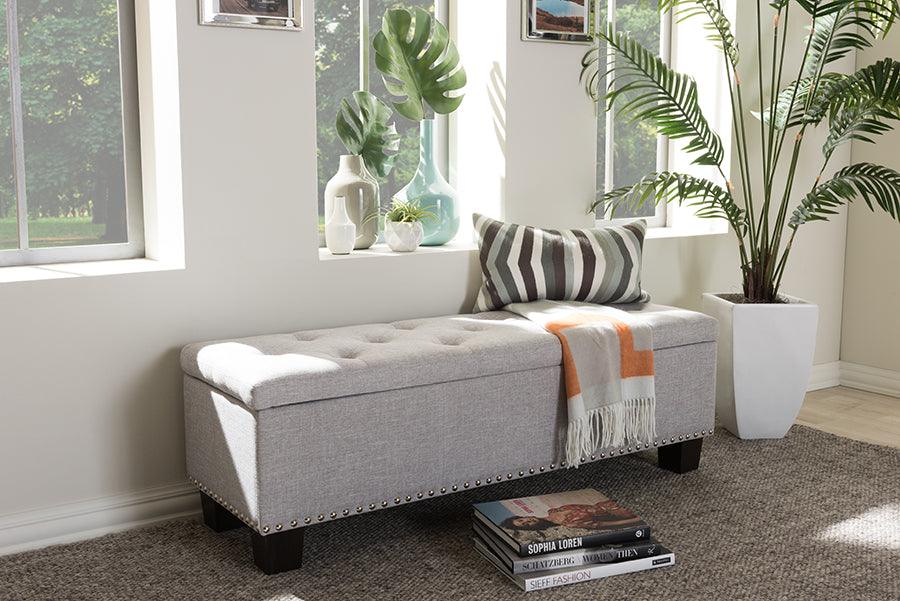 Wholesale Interiors Benches - Hannah Grayish Beige Button-Tufting Storage Ottoman Bench