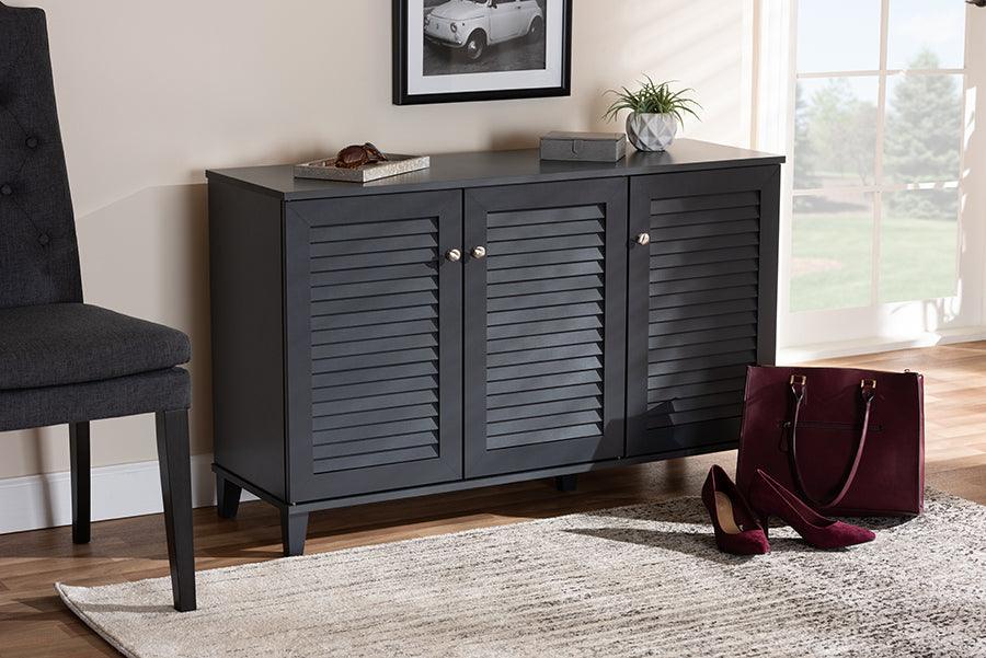 Wholesale Interiors Shoe Storage - Coolidge Modern and Contemporary Dark Grey Finished 8-Shelf Wood Shoe Storage Cabinet