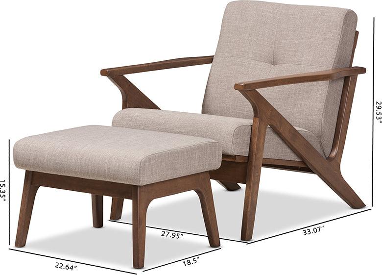 Wholesale Interiors Living Room Sets - Bianca Mid-Century Modern Wood Grey Fabric Tufted Lounge Chair And Ottoman Set