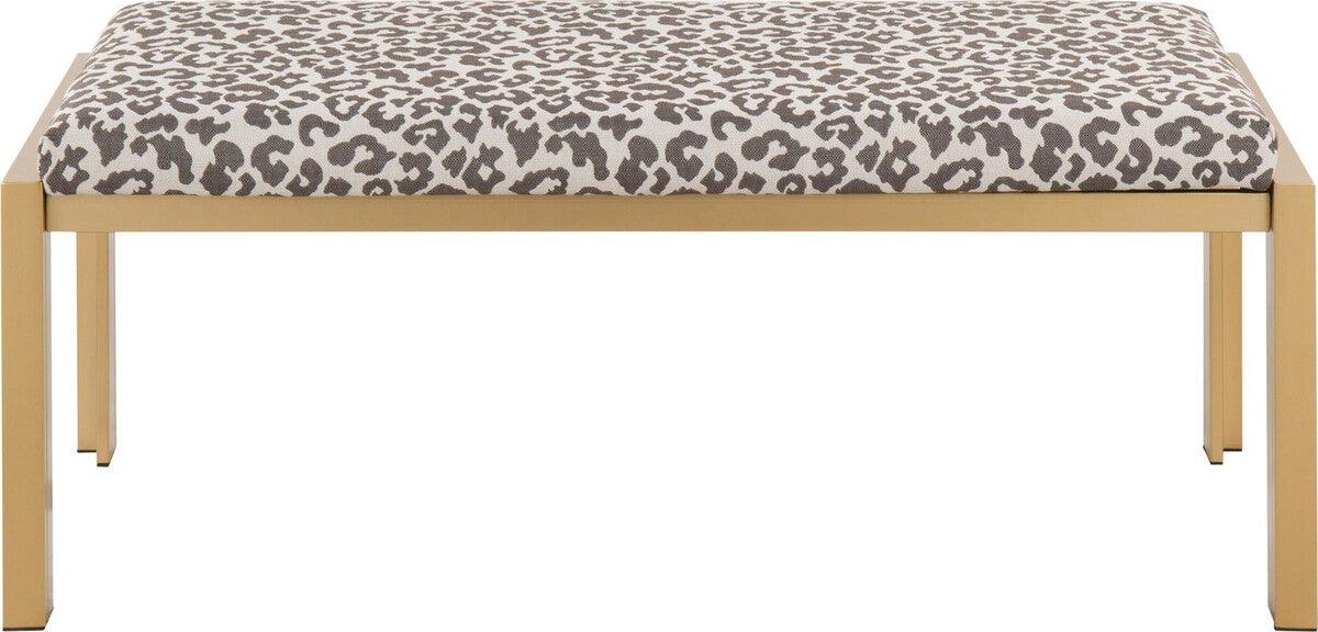 Lumisource Benches - Fuji Contemporary Bench In Gold Metal & Beige Leopard Fabric