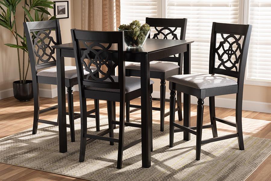 Wholesale Interiors Dining Sets - Arden Modern and Contemporary Grey Fabric Upholstered Espresso Brown Finished 5-Piece