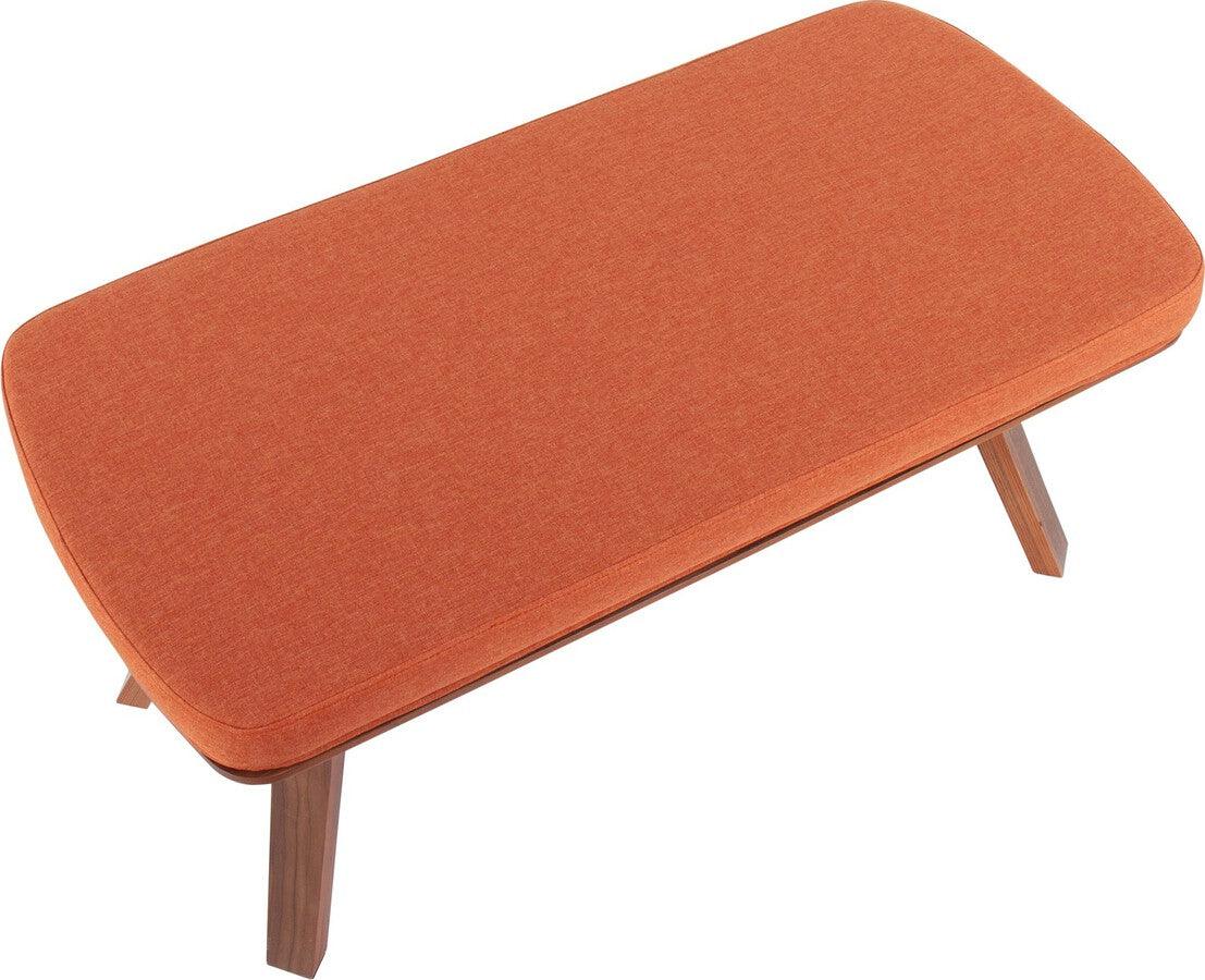 Lumisource Benches - Folia Mid-Century Modern Bench in Walnut Wood and Orange Fabric