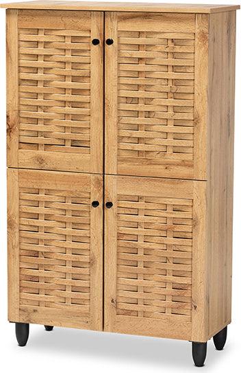 Wholesale Interiors Shoe Storage - Winda Modern and Contemporary Oak Brown Finished Wood 4-Door Shoe Storage Cabinet