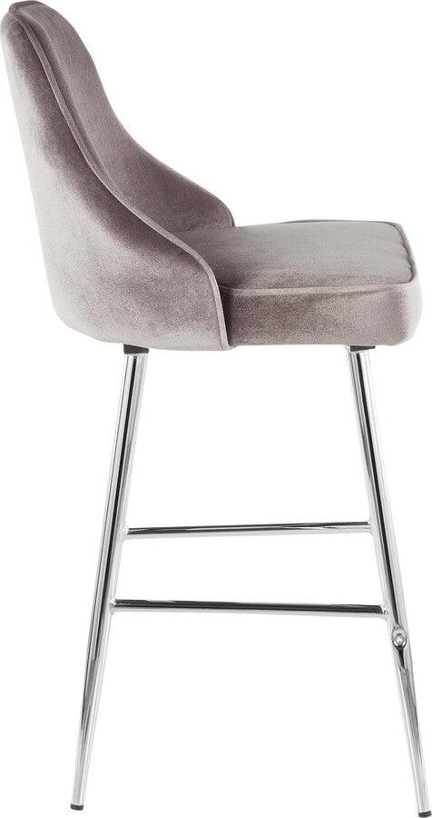 Lumisource Barstools - Marcel Contemporary Counter Stool in Chrome and Silver Velvet - Set of 2
