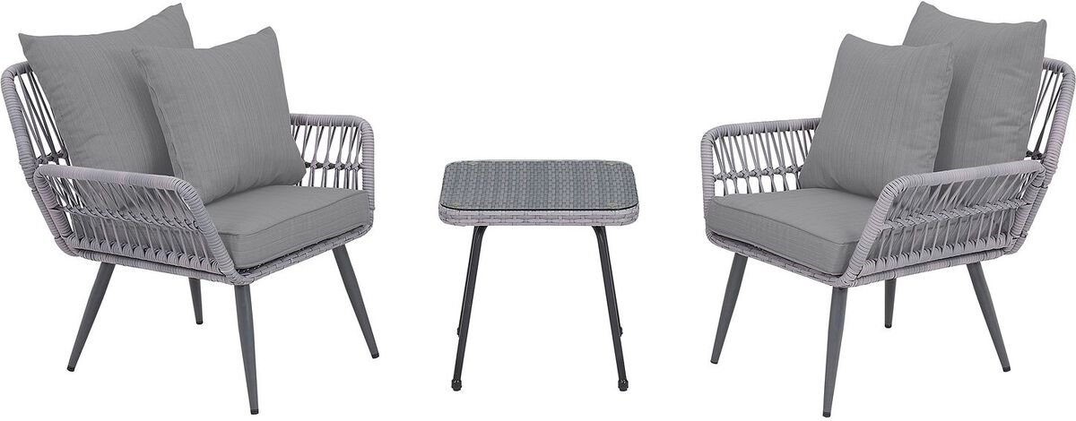 Manhattan Comfort Outdoor Conversation Sets - Cannes Patio 2- Person Seating Group with End Table with Grey Cushions