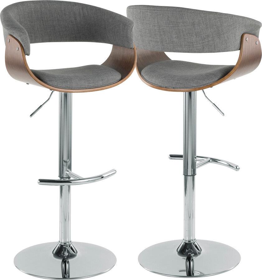 Lumisource Barstools - Vintage Mod Mid-Century Modern Adjustable Barstool with Swivel in Walnut and Light Grey Fabric
