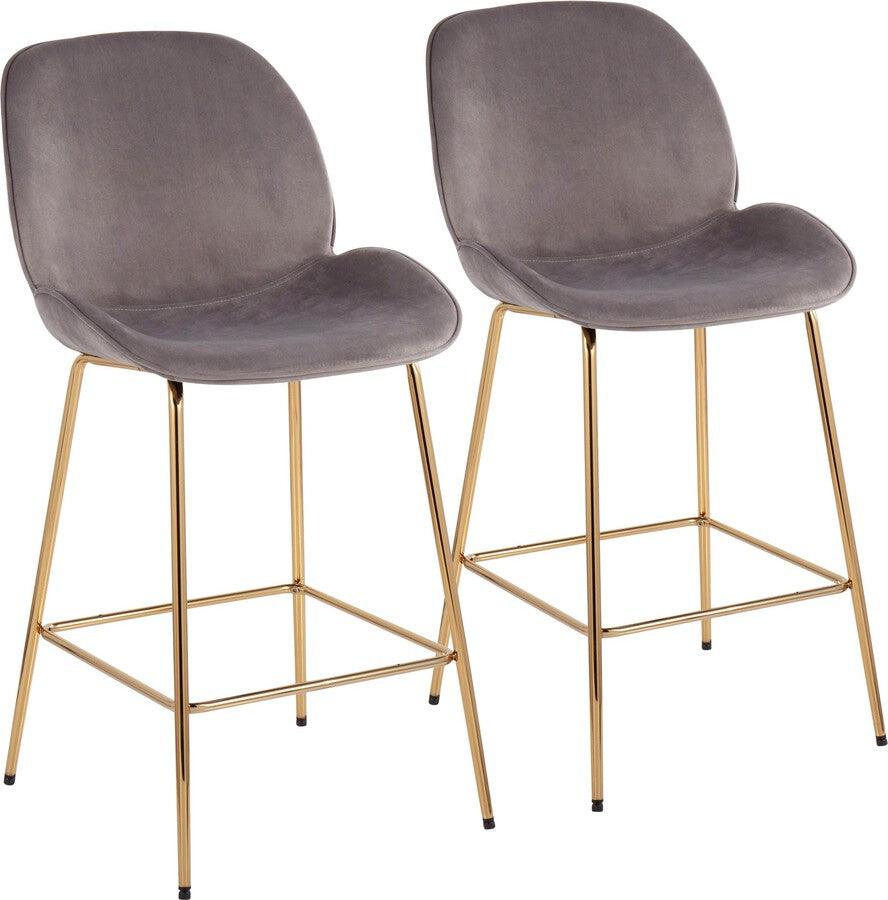 Lumisource Barstools - Diva /Glam Counter Stool In Gold Steel & Silver Velvet (Set of 2)