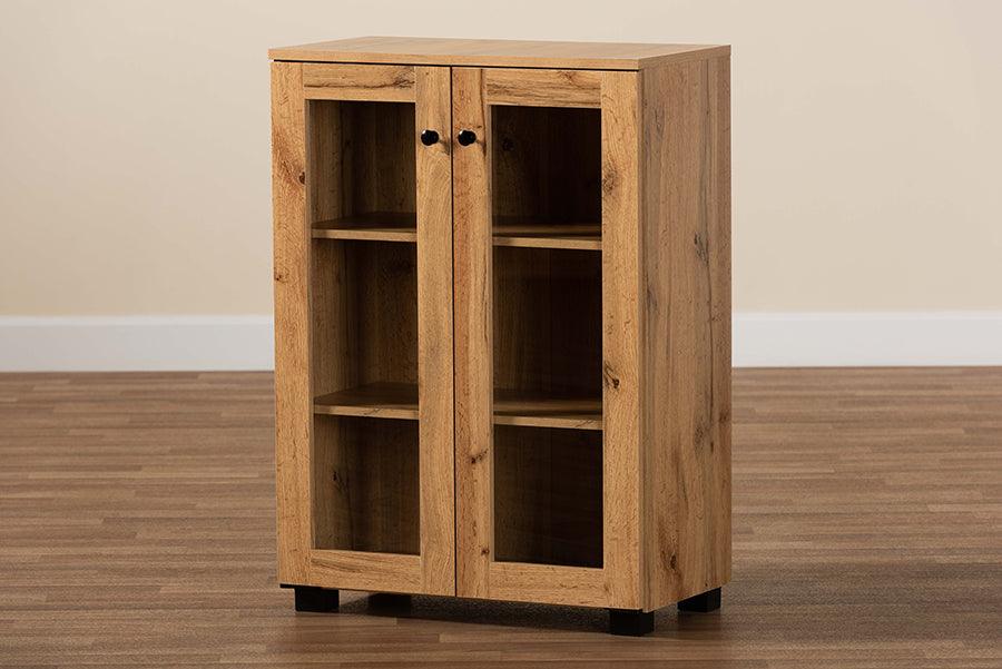 Wholesale Interiors Buffets & Cabinets - Mason Oak Brown Finished Wood 2-Door Storage Cabinet with Glass Doors