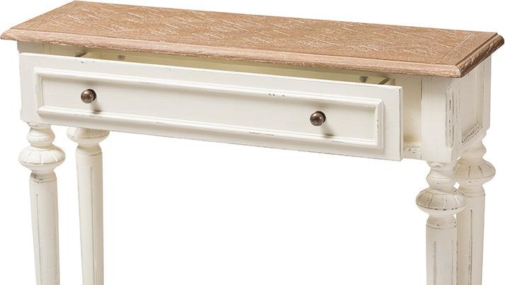 Wholesale Interiors Consoles - Marquetterie French Weathered Oak And White Wash Distressed Finish Wood Two-Tone Console Table