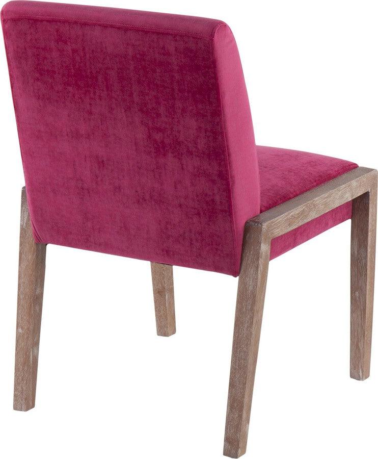 Lumisource Accent Chairs - Carmen Contemporary Chair In White Washed Wood & Crushed Hot Pink Velvet (Set of 2)