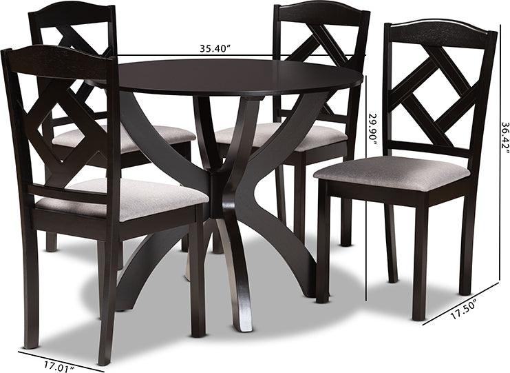 Wholesale Interiors Dining Sets - Nesa Modern Grey Fabric Upholstered and Dark Brown Finished Wood 5-Piece Dining Set