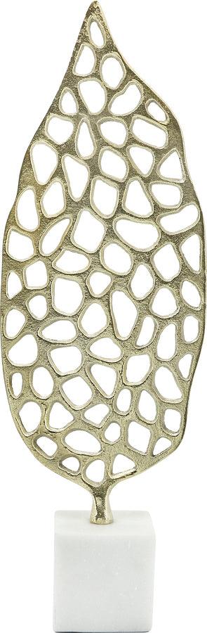 Sagebrook Home Decorative Objects - Metal, 19"H Cut-Out Leaf On Stand, Gold