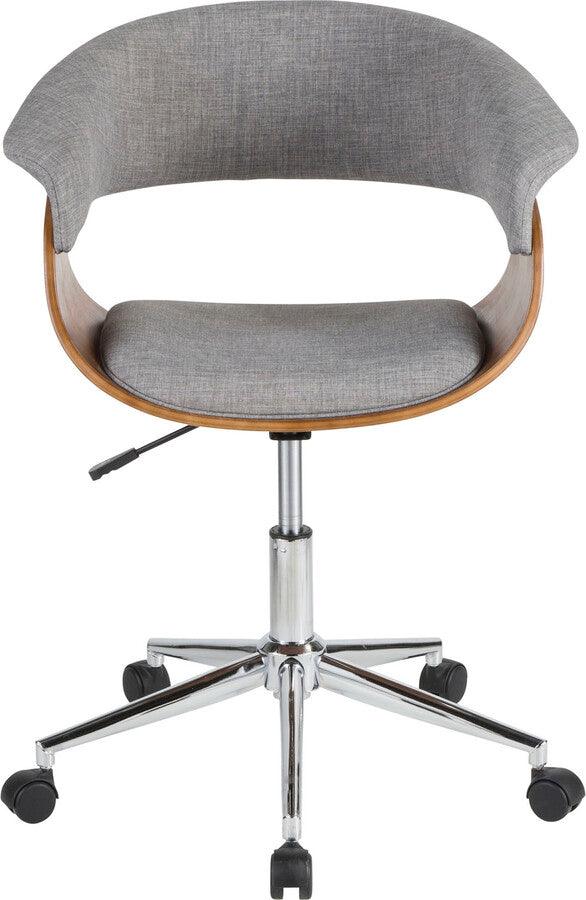 Lumisource Task Chairs - Vintage Mod Mid-Century Modern Office Chair in Walnut Wood and Light Grey Fabric