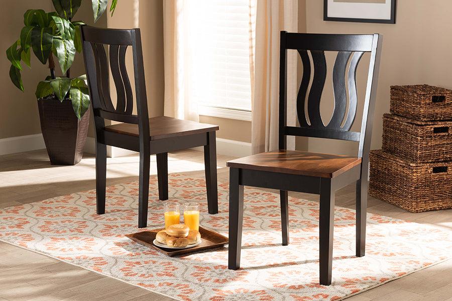 Wholesale Interiors Dining Chairs - Fenton Contemporary Two-Tone Brown and Walnut Brown Wood 2-Piece Dining Chair Set