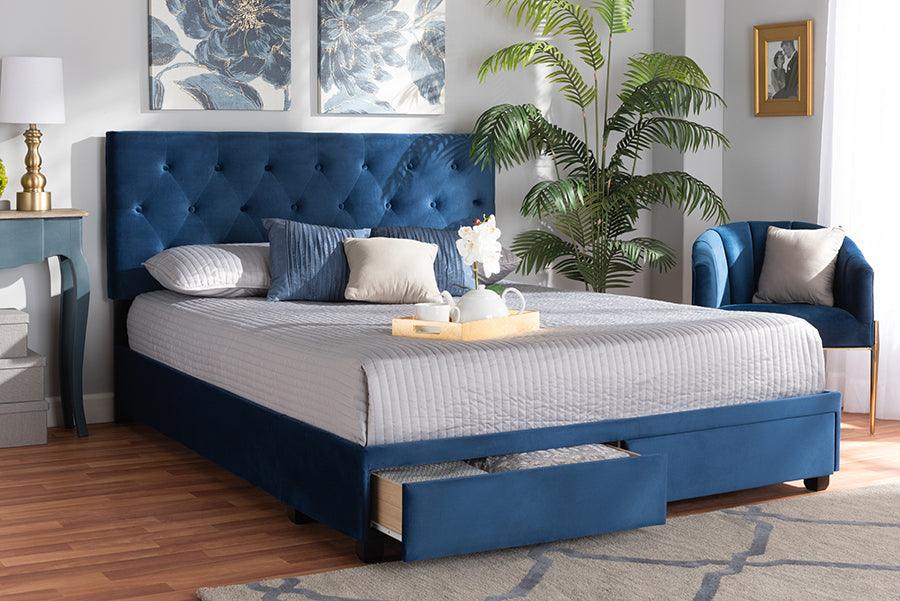 Wholesale Interiors Beds - Caronia Queen Storage Bed Navy Blue & Black