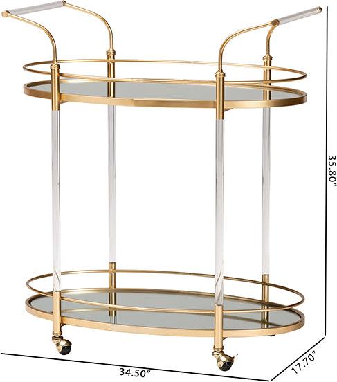 Wholesale Interiors Bar Units & Wine Cabinets - Nakano Contemporary Glam and Luxe Gold Metal and Mirrored Glass 2-Tier Wine Cart