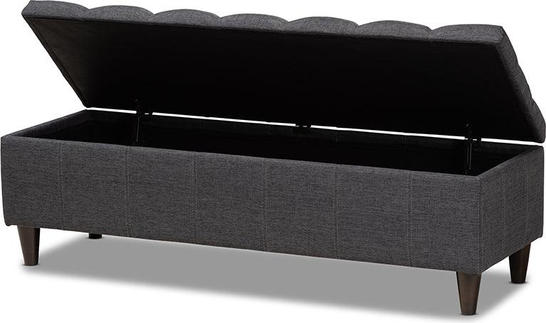 Wholesale Interiors Ottomans & Stools - Brette Mid-Century Charcoal Fabric Upholstered Dark Brown Finished Wood Storage Bench Ottoman