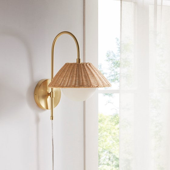 Olliix.com - Rattan Weave Wall Sconce Gold