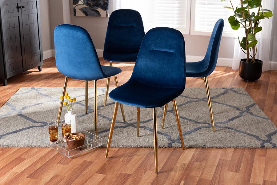 Wholesale Interiors Dining Chairs - Elyse And Luxe Navy Blue Velvet Fabric Upholstered Gold Finished 4-Piece Metal Dining Chair Set