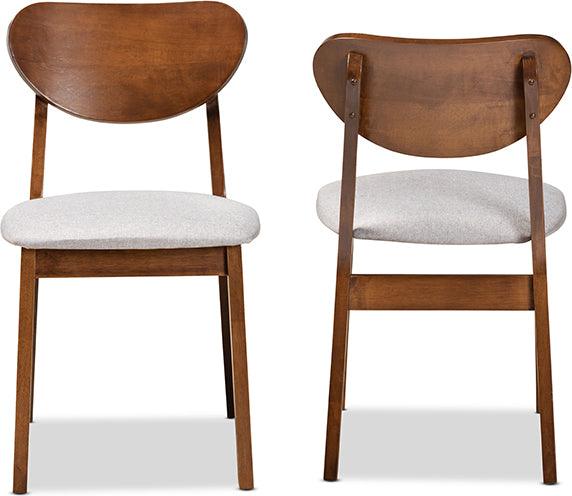 Wholesale Interiors Dining Chairs - Damara Mid-Century Modern Grey Fabric and Walnut Brown Wood 2-Piece Dining Chair Set