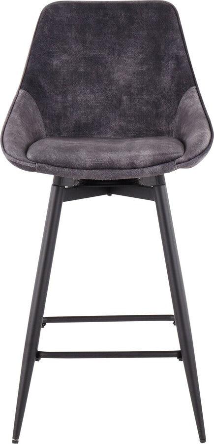 Lumisource Barstools - Diana Contemporary Counter Stool in Black Steel and Grey Velvet - Set of 2