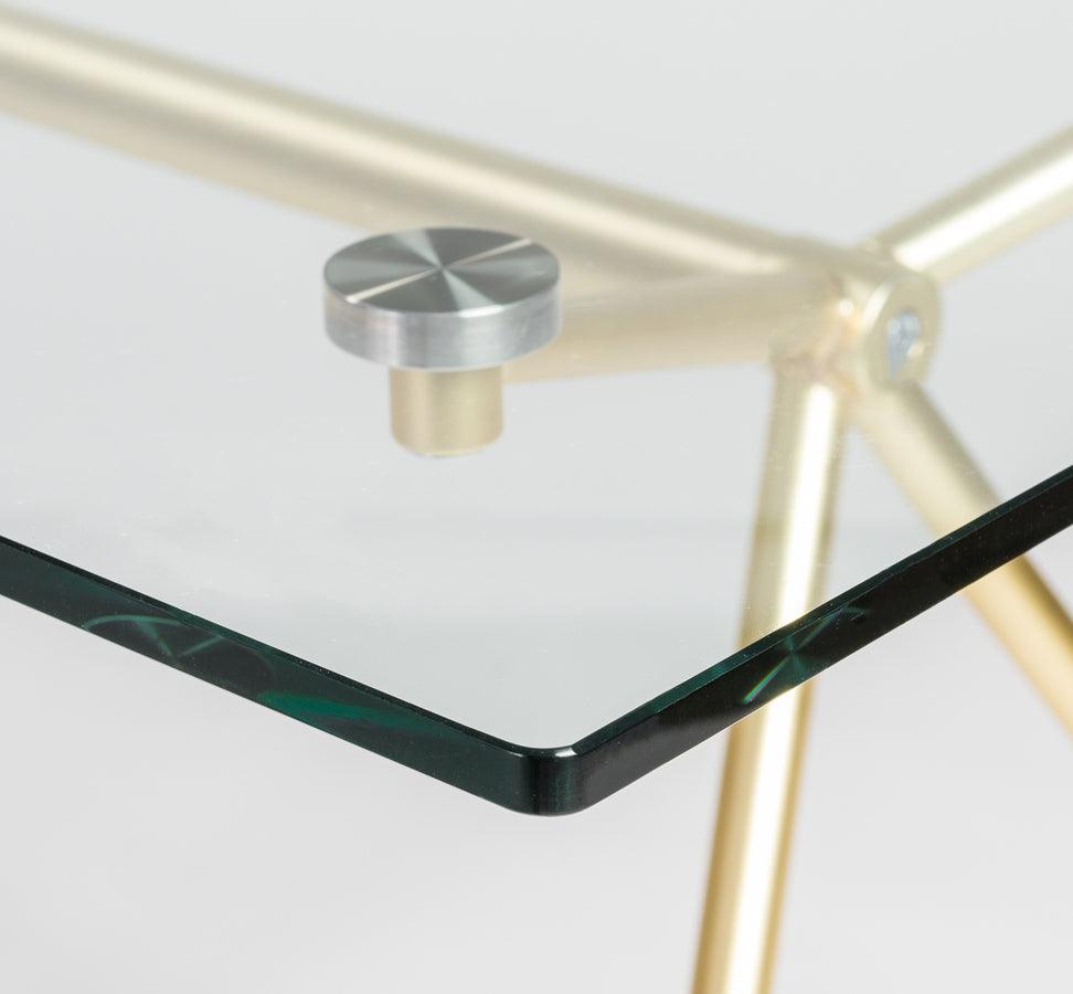 Euro Style Dining Tables - Atos 60" Rectangle Dining Table/Desk with Clear Tempered Glass Top and Matte Brushed Gold Base