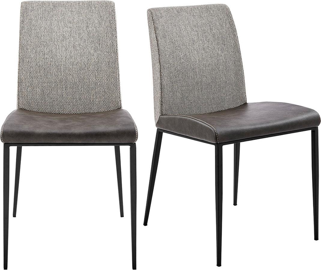 Euro Style Dining Chairs - Rasmus Side Chair with Dark Gray Leatherette and Light Gray Fabric with Matte Black Legs - Set of 2