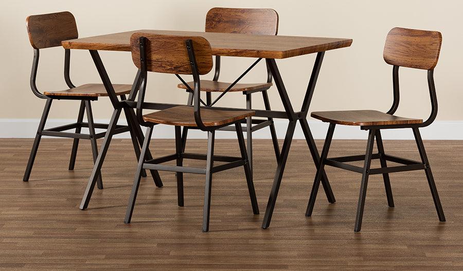 Wholesale Interiors Dining Sets - Irwin Modern Industrial Walnut Brown Finished Wood And Black Metal 5-Piece Dining Set