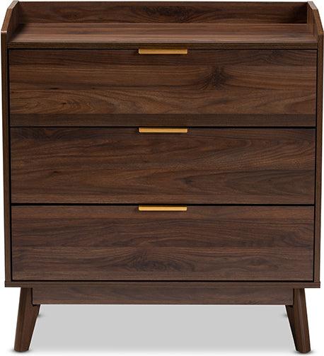 Wholesale Interiors Chest of Drawers - Lena Mid-Century Modern Walnut Brown Finished 3-Drawer Wood Chest