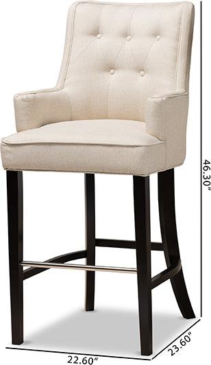 Wholesale Interiors Barstools - Aldon Light Beige Fabric Upholstered and Dark Brown Finished Wood 2-Piece Bar Stool Set