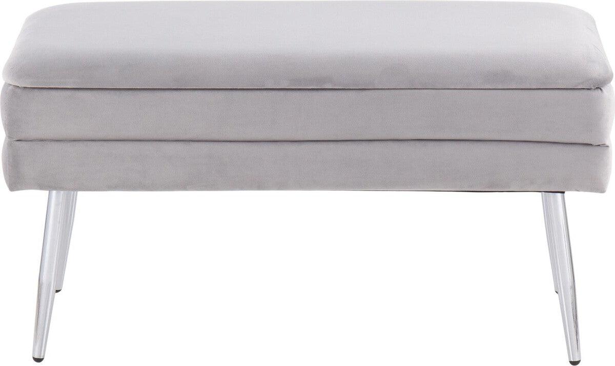 Lumisource Benches - Neapolitan Contemporary/Glam Storage Bench in Chrome & Silver Velvet