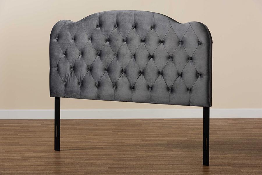 Wholesale Interiors Headboards - Clovis Modern and Contemporary Grey Velvet Fabric Upholstered Full Size Headboard
