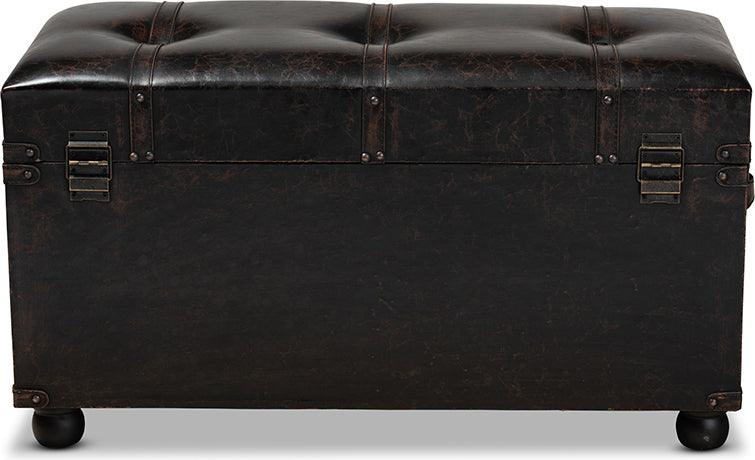 Wholesale Interiors Ottomans & Stools - Callum Transitional Brown Faux Leather Upholstered 2-Drawer Storage Trunk Ottoman