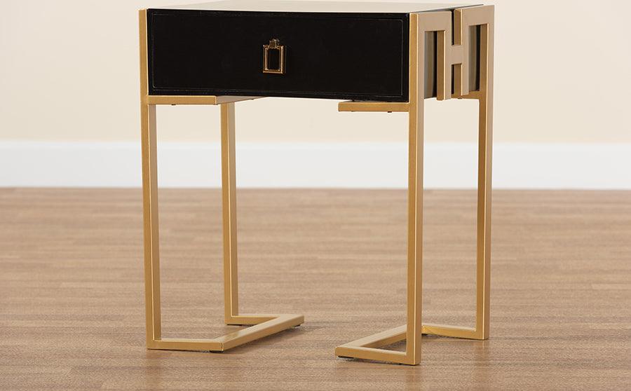 Wholesale Interiors Side & End Tables - Luna Contemporary Glam and Luxe Black Finished Wood and Gold Metal End Table