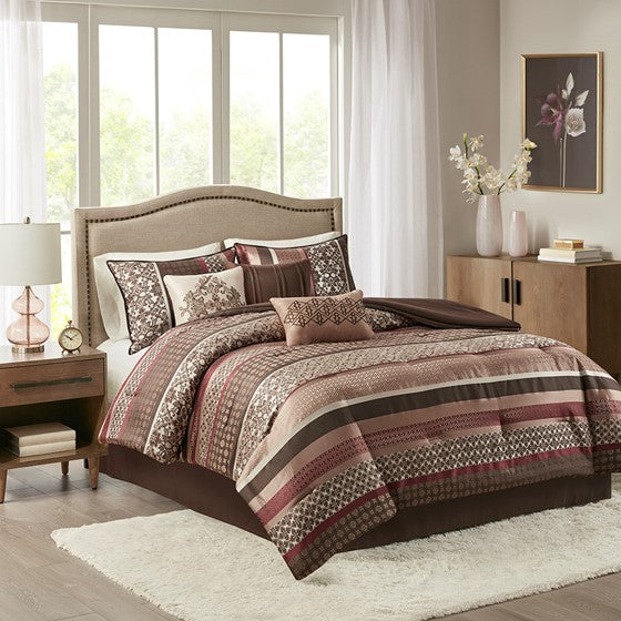 Olliix.com Comforters & Blankets - 7 Piece Comforter Set Red Cal King